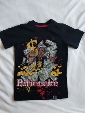 Phat Farm Black Kids Graphic Tee with Gold & Green Accents